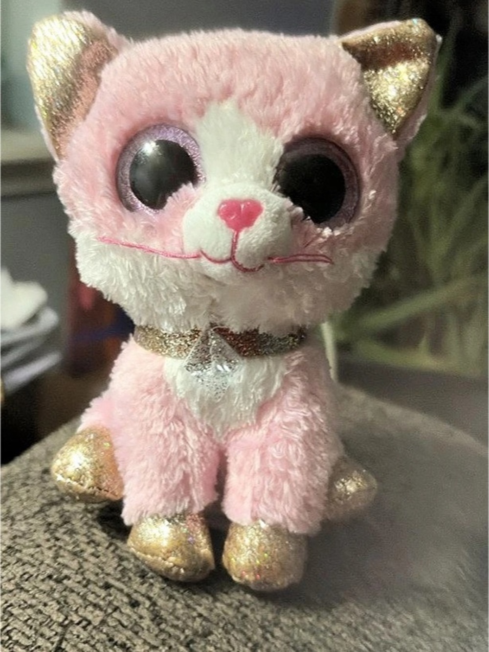 Ty Fiona the Pink Cat Plush Pink & White
